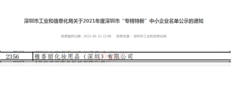 CILICILI短视频网站化妝用品（深圳）有限公司榮獲2021年度深圳“專精特新”企業